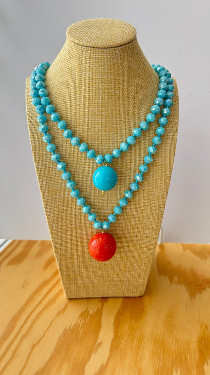 Collar Esfera Cristal y Resina Turquesa - Hecho en Italia