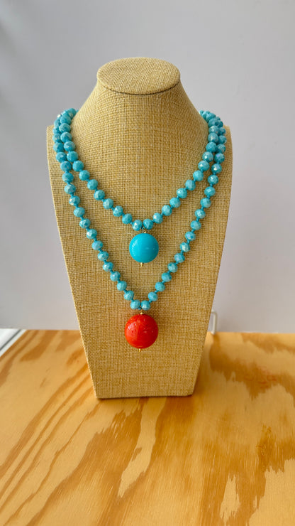 Collar Esfera Cristal y Resina Turquesa - Hecho en Italia