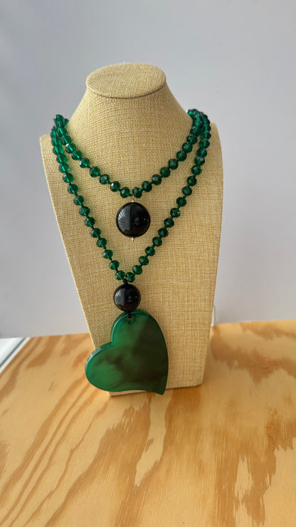 Collar Cuore Verde Cristal y Resina - Hecho en Italia