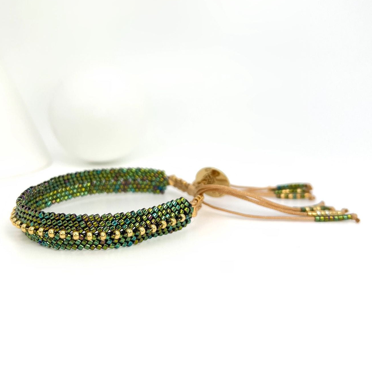 pulsera verde dorado miyuki boho