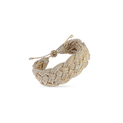 Pulsera Ifni color Gold Silver, trenza gruesa de hilos dorados y plateados hecha a mano en Marruecos