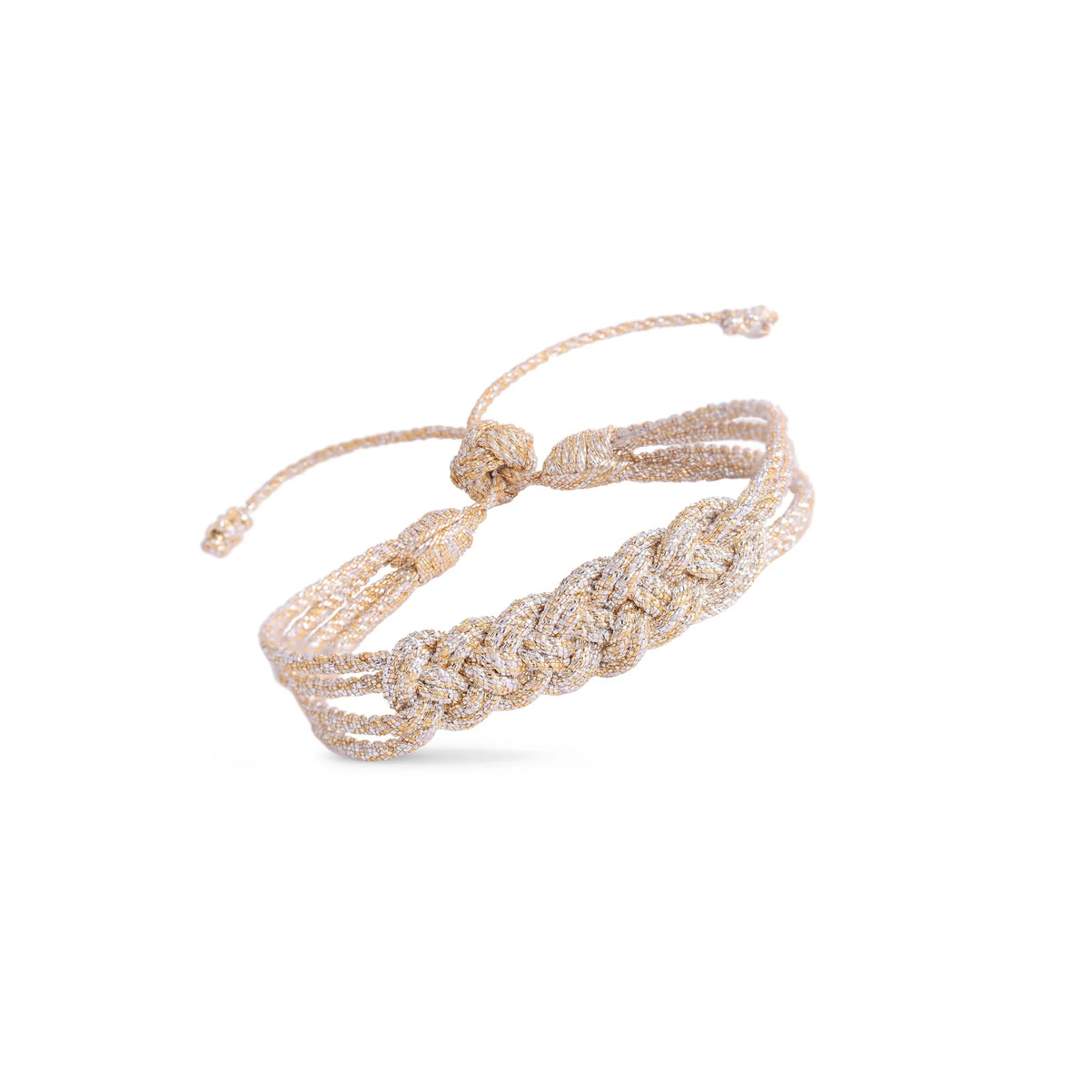 Pulsera Lace color Gold Silver, nudo maxi bicolor dorado y plateado, hecha a mano en Marruecos