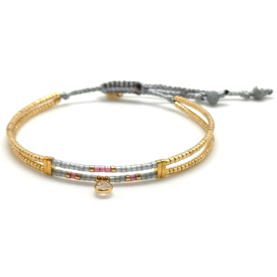 Pulsera Miyuki Double Muse Nebula – Hecha a mano, baño de oro, cristal