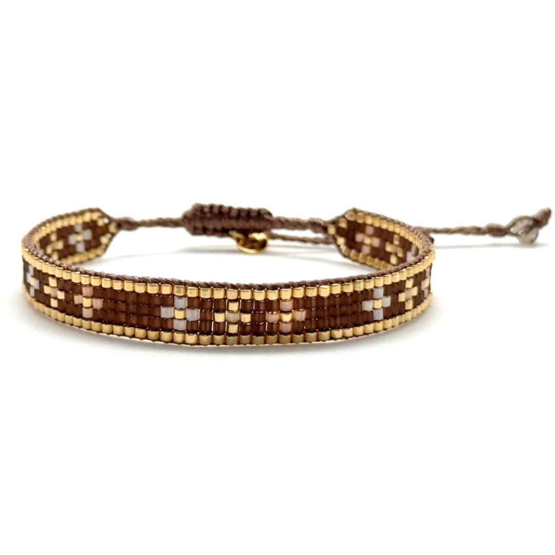 Pulsera Miyuki Mini Pompidou Wood – Hecha a mano, baño de oro