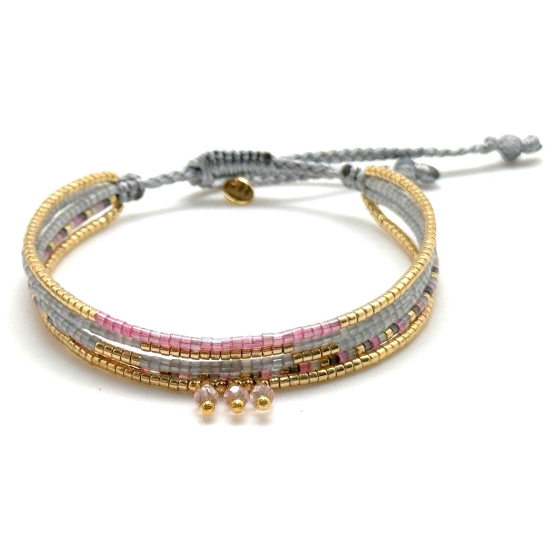 Pulsera Miyuki Cerise Nebula  Multivueltas  – Hecha a mano, baño de oro, cristal