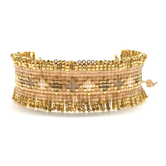 Pulsera Miyuki Mocha  & Gold – Hecha a mano, baño de oro, diseño geométrico elegante