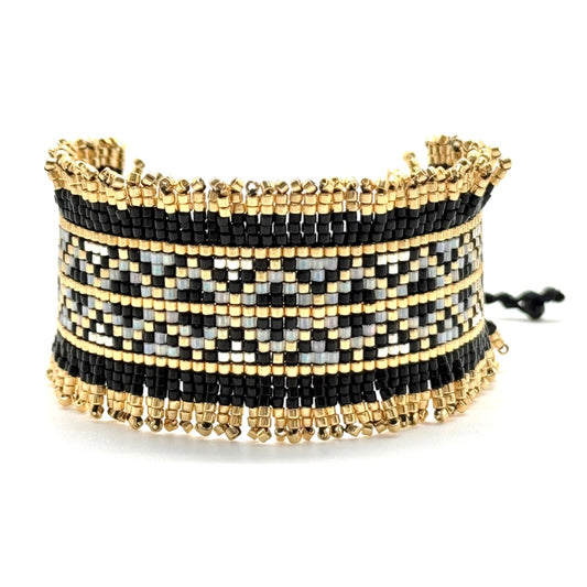 pulsera miyuki negra y dorada hecha a mano