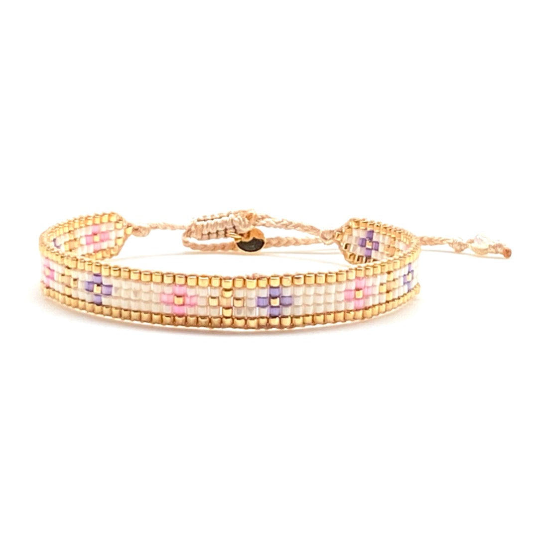 Pulsera Miyuki Mini Pompidou White Lotus – Hecha a mano, baño de oro