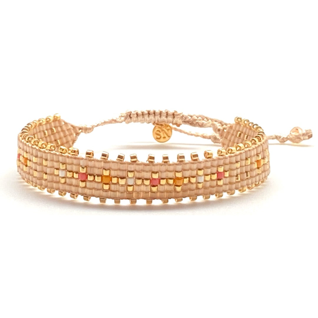 Pulsera Miyuki Drop Champagne  – Hecha a mano, baño de oro y gotas
