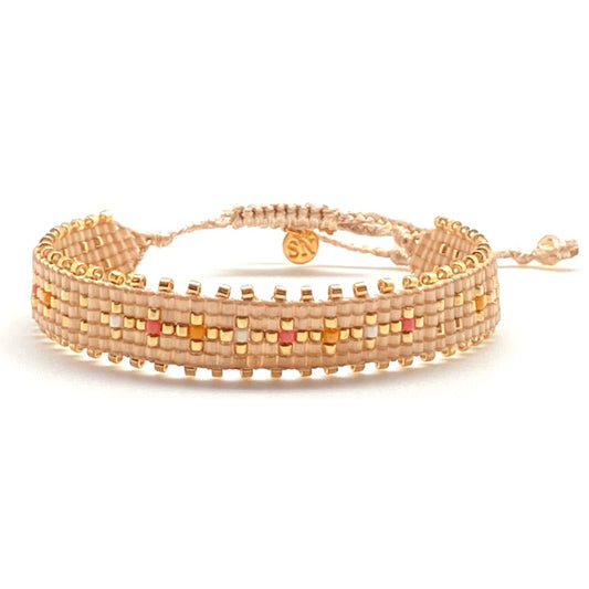 Pulsera Miyuki Drop Champagne  – Hecha a mano, baño de oro y gotas