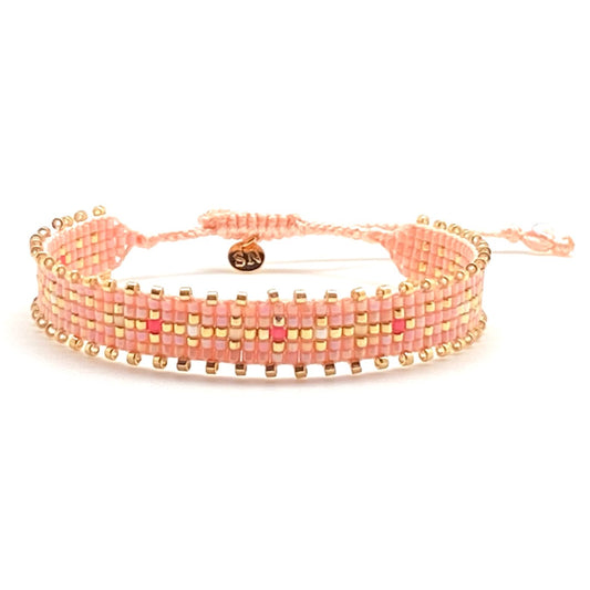 Pulsera Miyuki Drop Seashell Pink  – Hecha a mano, baño de oro y gotas
