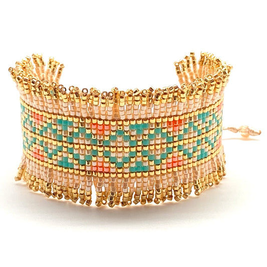 Pulsera Miyuki Mystic Sunrise  & Gold – Hecha a mano, baño de oro, diseño geométrico elegante