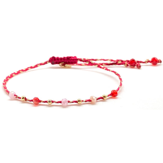 Pulsera Miyuki Knot Cerise Garden – Hecha a mano, baño de oro, cristal