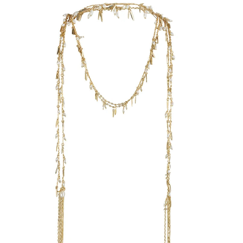 collar largo dorado se pone como corbata o bufanda
