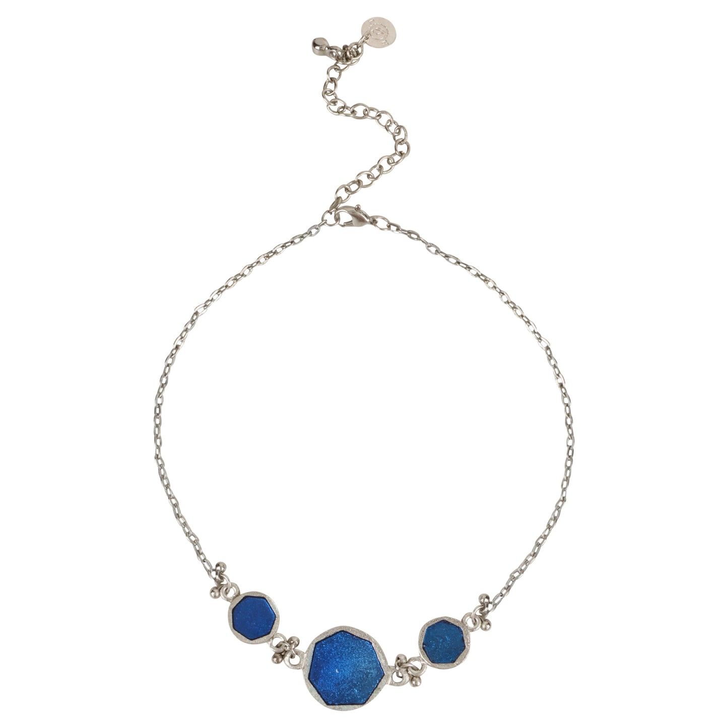 Collar Circle Epoxy Royal Blue - Collar artesanal azul rey y acabado plateado