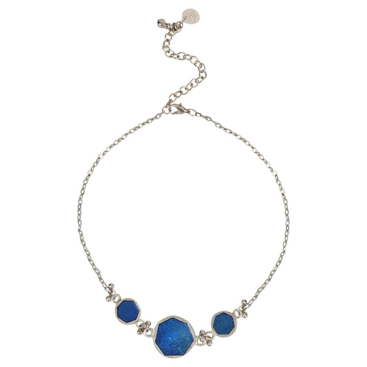 Collar Circle Epoxy Royal Blue - Collar artesanal azul rey y acabado plateado