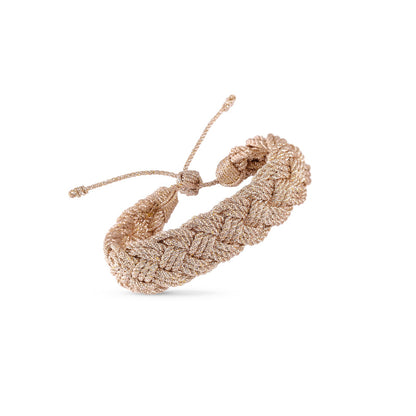 Pulsera Solaria color Oro rosa, trenza voluminosa de hilos skalli hecha a mano en Marruecos