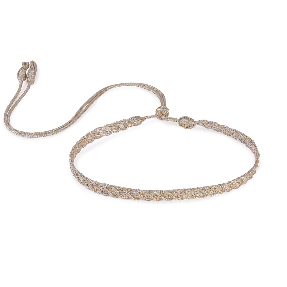 Choker Alina Gold Silver, gargantilla trenzada a mano en Marruecos con hilos dorados y plateados