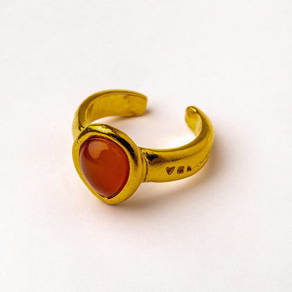 Anillo ajustable de Carneola natural bañado en oro 24K