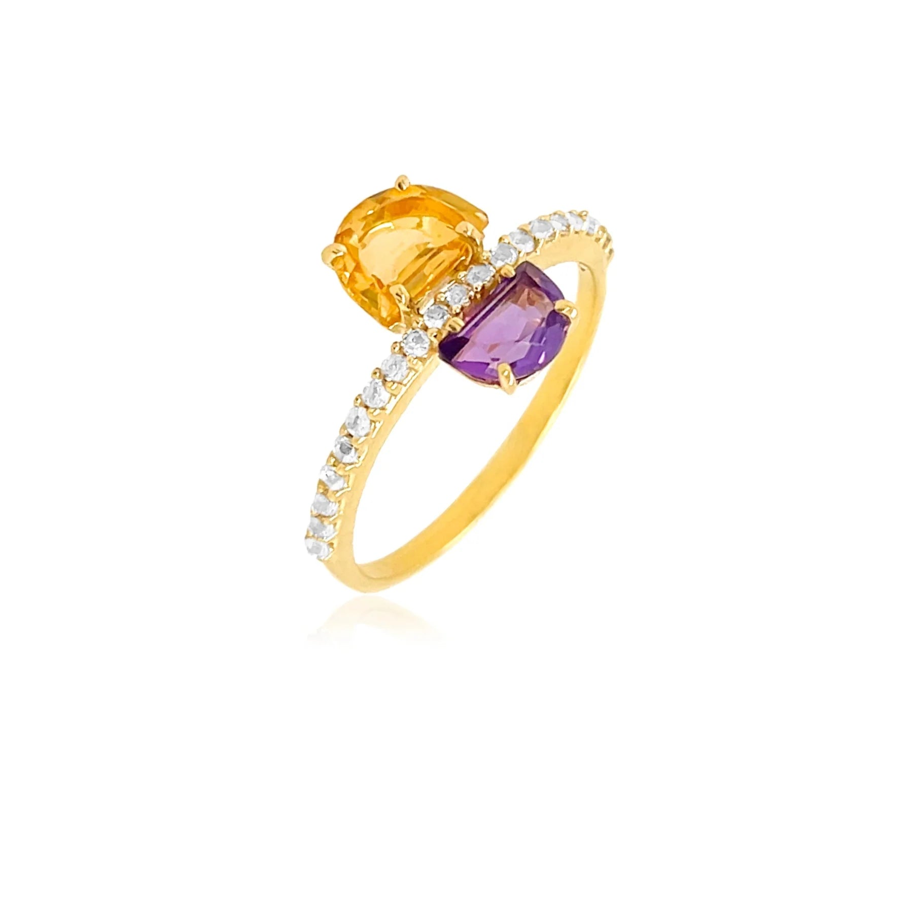 Anillo Pendulum con Amethyst y Yellow Citrine en vermeil oro 18K sobre plata 925