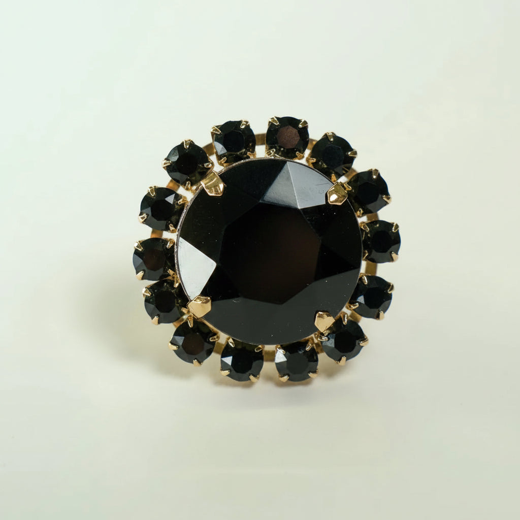Anillo negro con cristales ajustable hecho en Italia – Trovare Chile