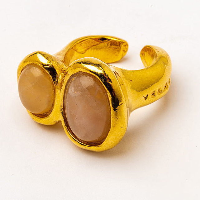 anillo ajustable baño oro cuarzo rosa