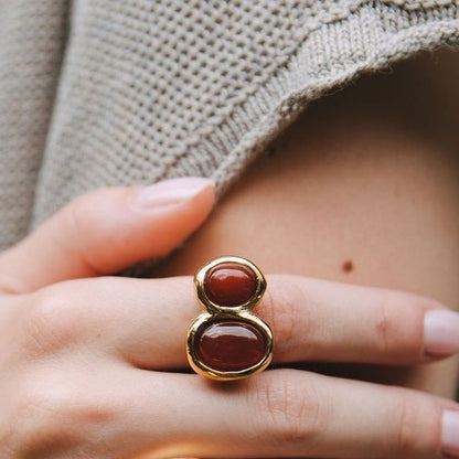 anillo doble ajustable baño oro piedra