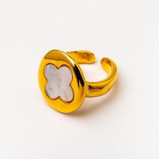 anillo baño oro 24 quilates ajustable madre perla