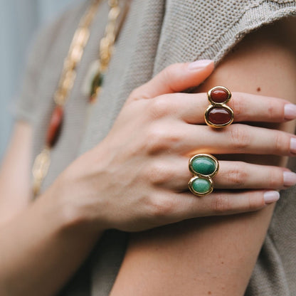 anillo piedra baño oro ajustable