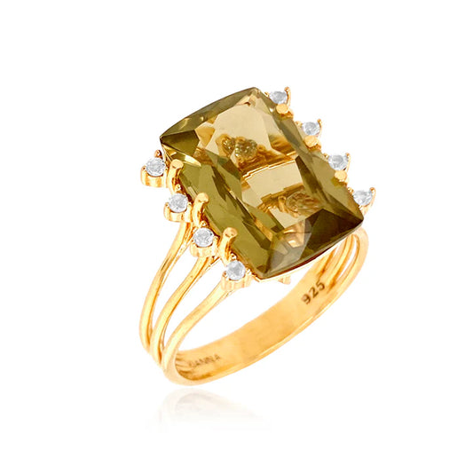 Anillo Vermeil Transparenza con Olive Quartz en oro 18K sobre plata 925