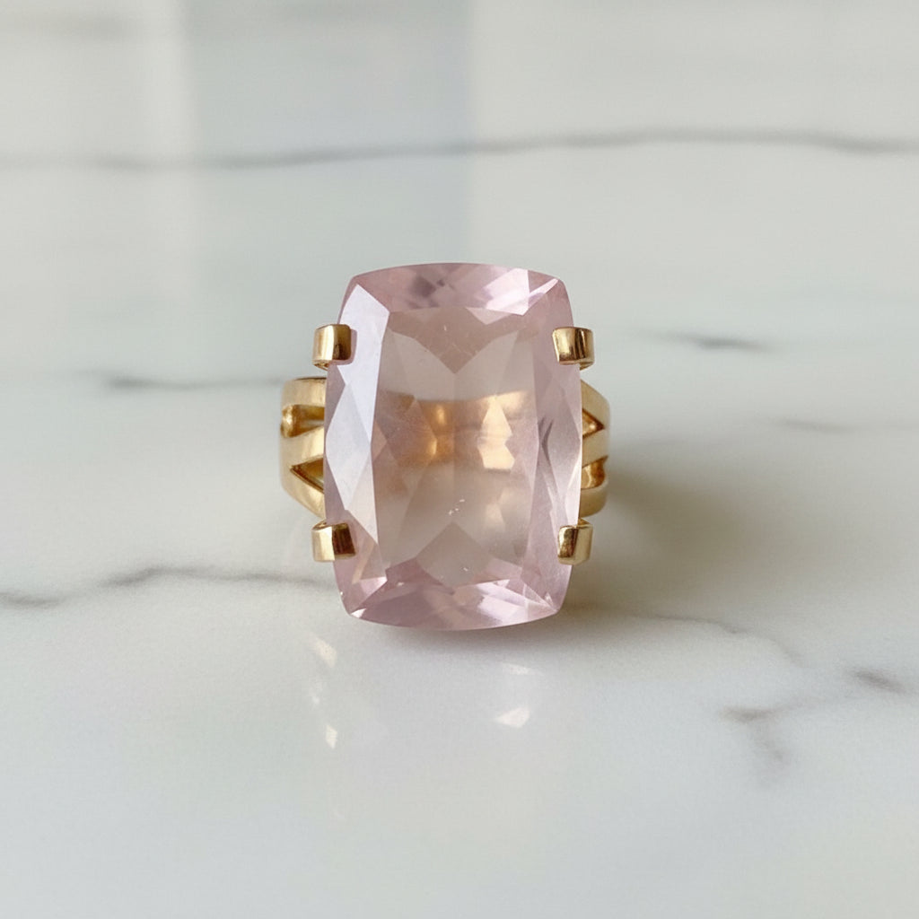 Anillo vermeil oro 18K con Rose Quartz corte antiguo – Transparenza Collection