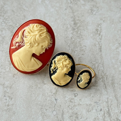 Anillo Cameo Negra Pequeño - Resina - Hecho en Italia