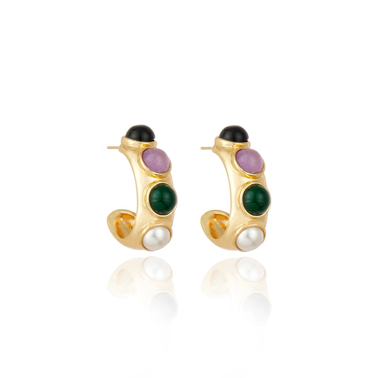 aros argolla mujer amatista agata dorados elegantes joya italiana chile