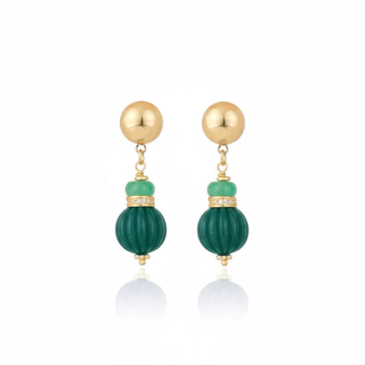 aros mujer elegantes verdes con piedras y detalles dorados joya italiana chile