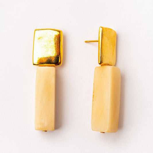 Aros XL de Piedra Madera natural con baño de oro 18K