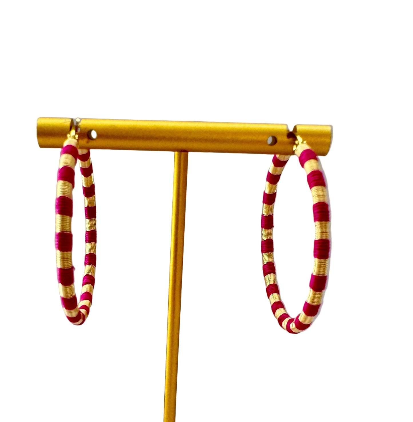 aros argollas artesanal fucsia dorado