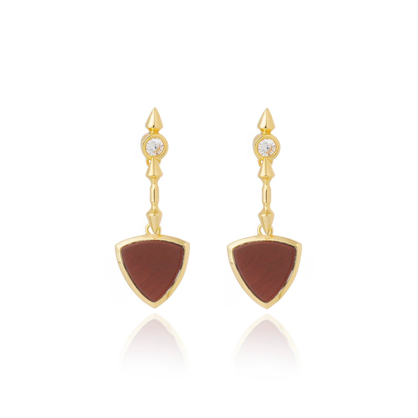 aros himeros con piedra ojo de tigre natural y baño de oro