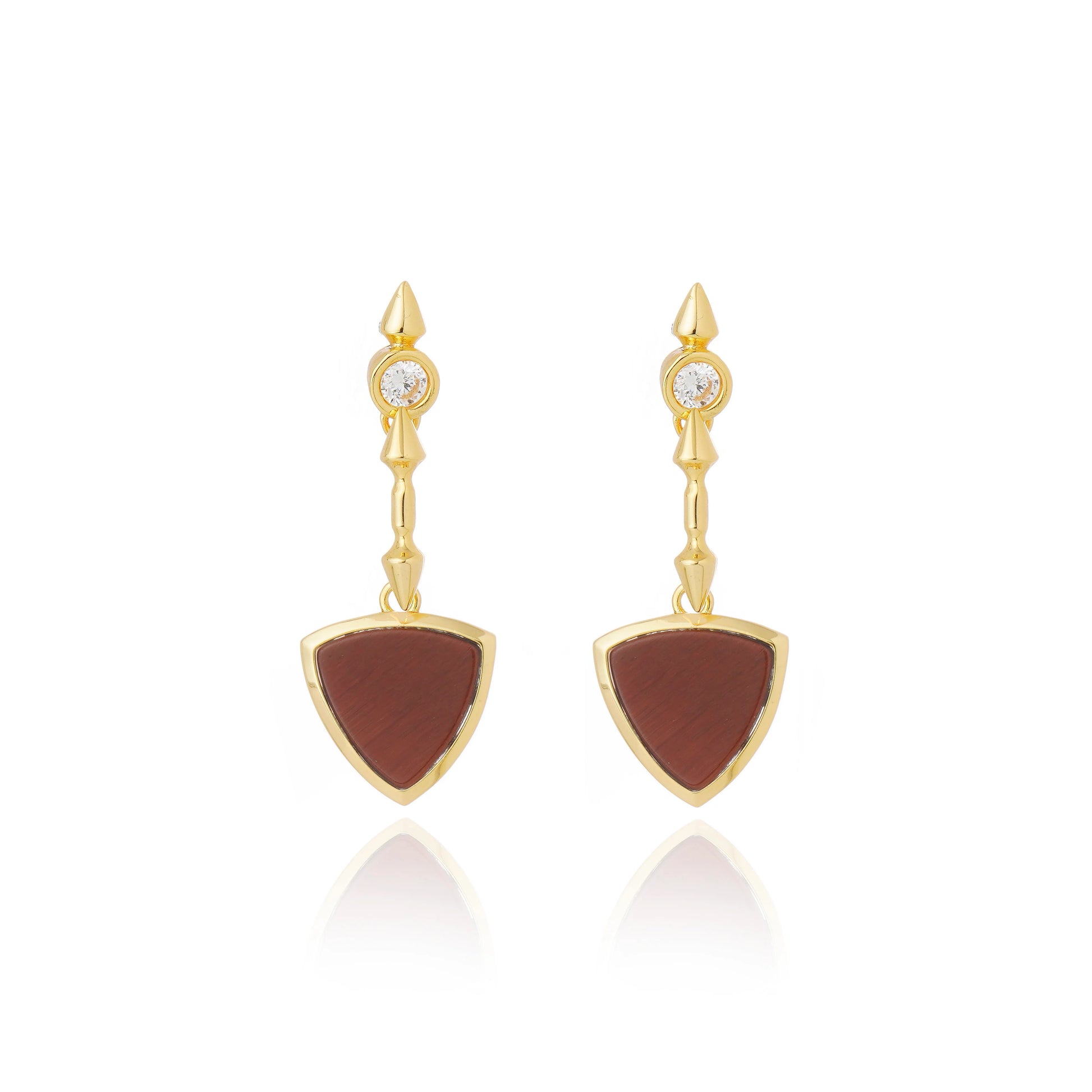 aros himeros con piedra ojo de tigre natural y baño de oro