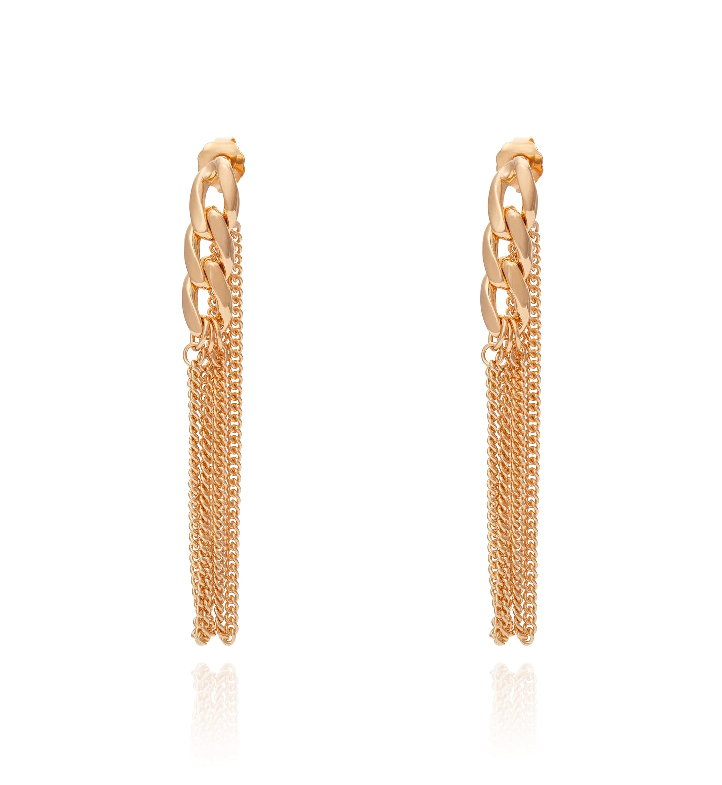 aros elegantes mujer largos de cadena dorada con movimiento joya sofisticada