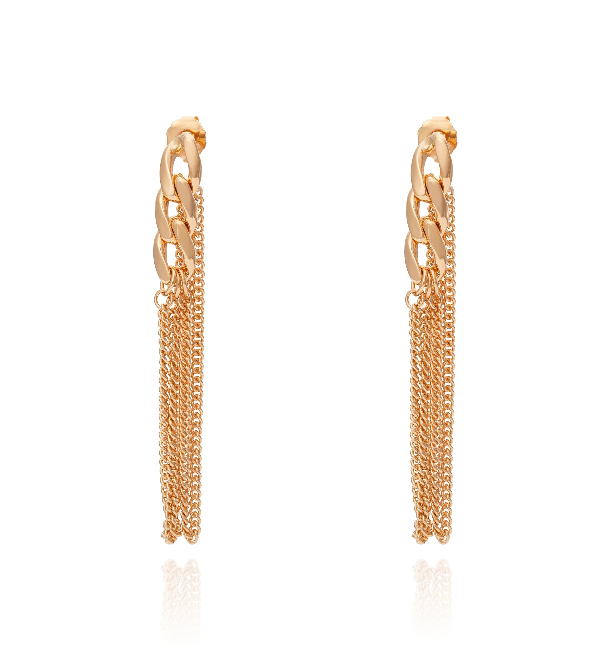 aros elegantes mujer largos de cadena dorada con movimiento joya sofisticada