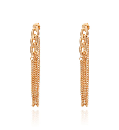 aros elegantes mujer largos de cadena dorada con movimiento joya sofisticada