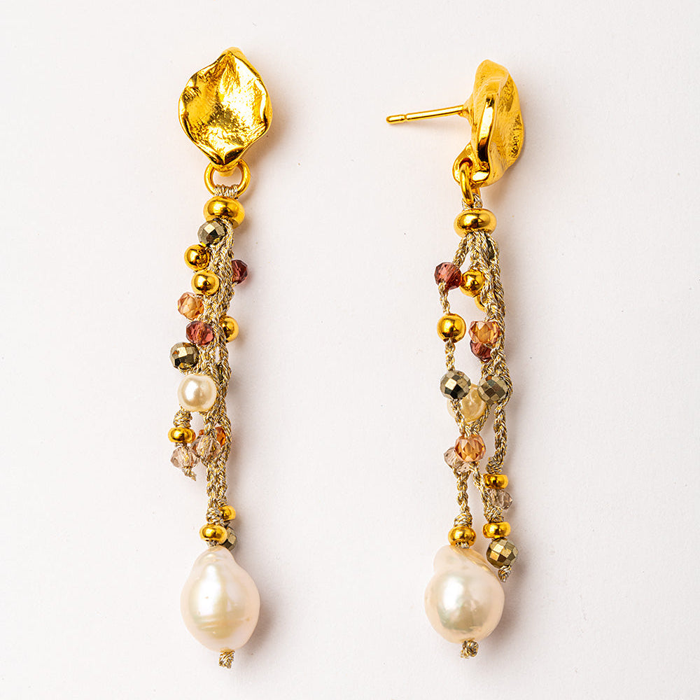 Aros de cristal fumé bañados en oro 24K hechos a mano en España
