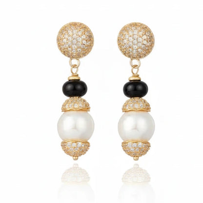 aros largos mujer negros con perla elegantes dorados joya italiana chile