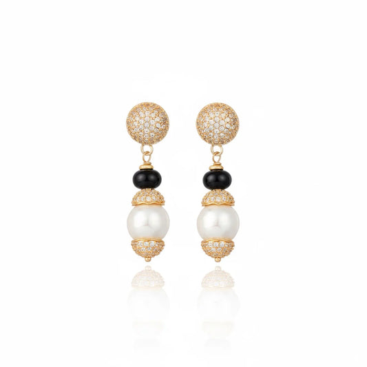 aros largos mujer negros con perla elegantes dorados joya italiana chile