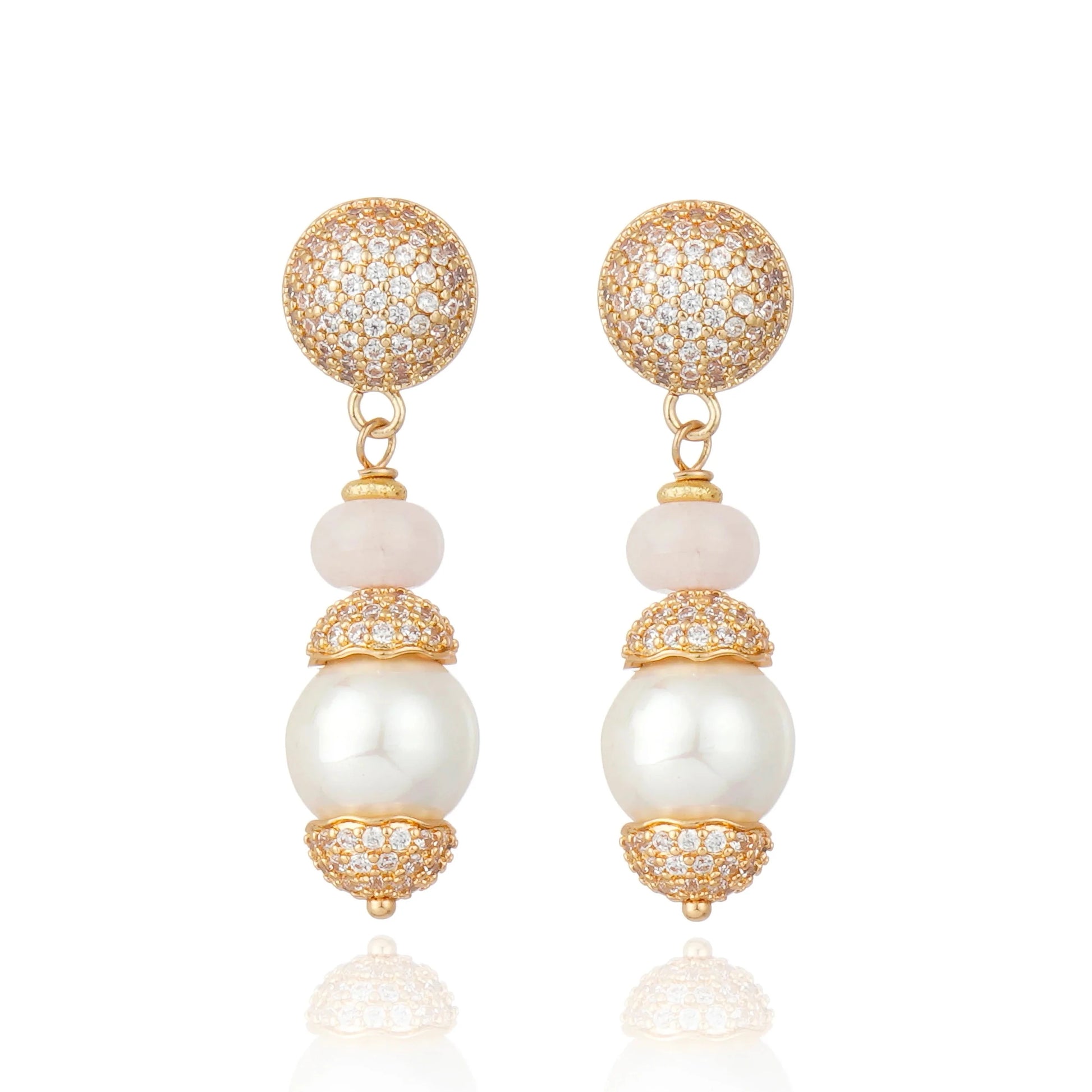 aros largos mujer rosados con perla elegantes dorados joya italiana chile