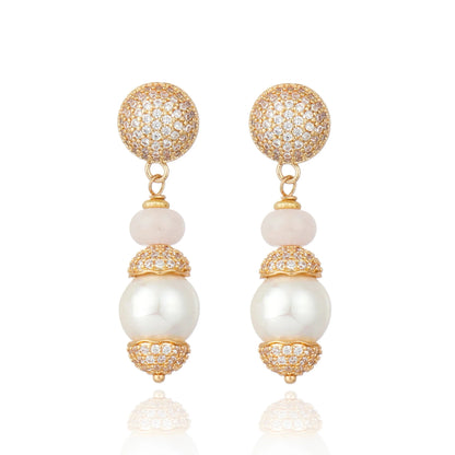 aros largos mujer rosados con perla elegantes dorados joya italiana chile