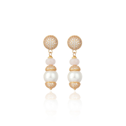 aros largos mujer rosados con perla elegantes dorados joya italiana chile