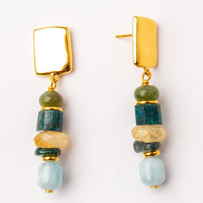 Aros Gemas Ocean piedras azules baño de oro 24K – Trovare Chile