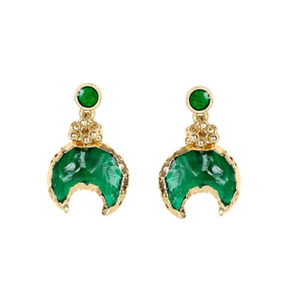 aros verde con dorado media luna hechos en india