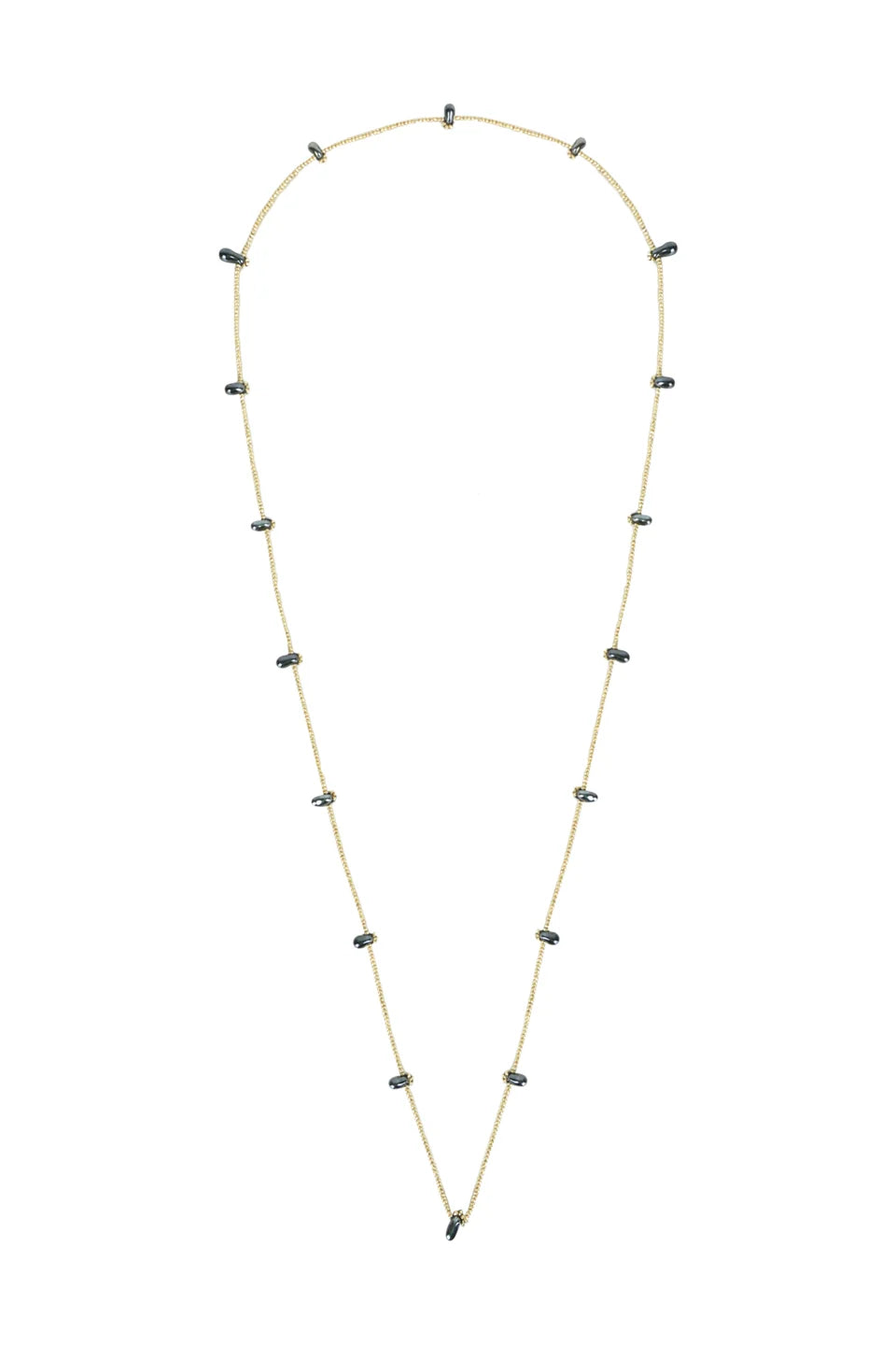 Collar Ayra Neckstring dorado, de diseño fino con cuentas ovaladas gris oscuro